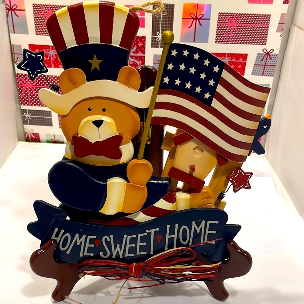 Patriotic Bear Home Sweet Home Wreath